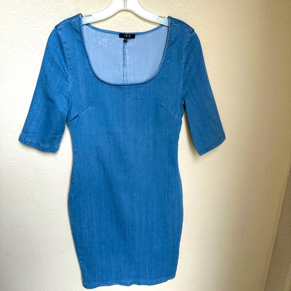 Vintage Iris Denim Dress Long Sleeve With Waist Full Length Women’s Size Medium